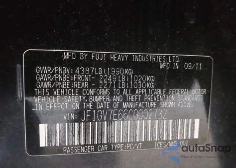 2012 Subaru Impreza Wrx из США, поврежденный, VIN JF1GV7E66CG002732